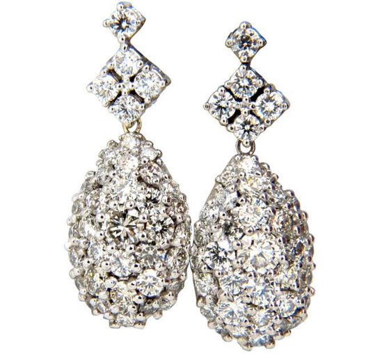 6.50ct. Natural Round Diamonds Dangle Pear Cocktail Earrings 14kt 12357 *v