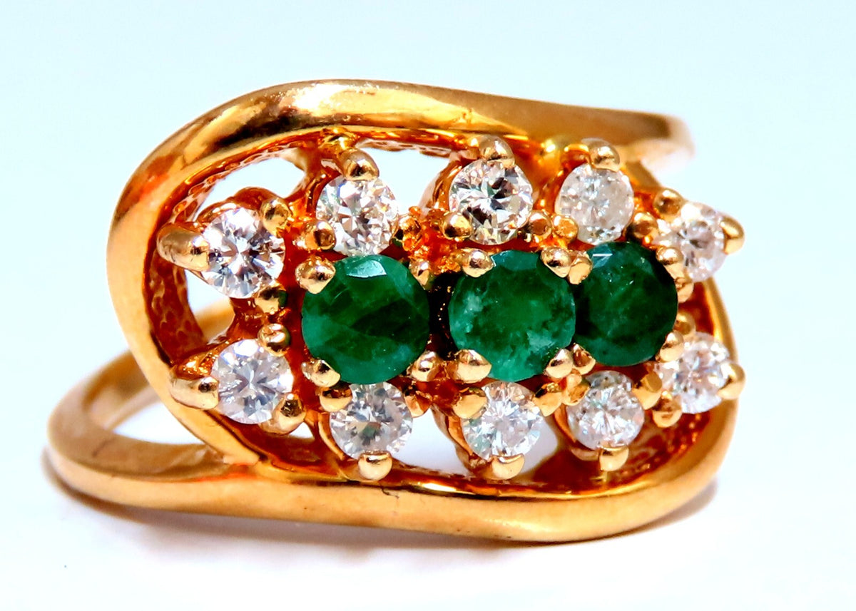 Emerald Diamonds Ring 14kt .36ct Natural Cluster Deco *v