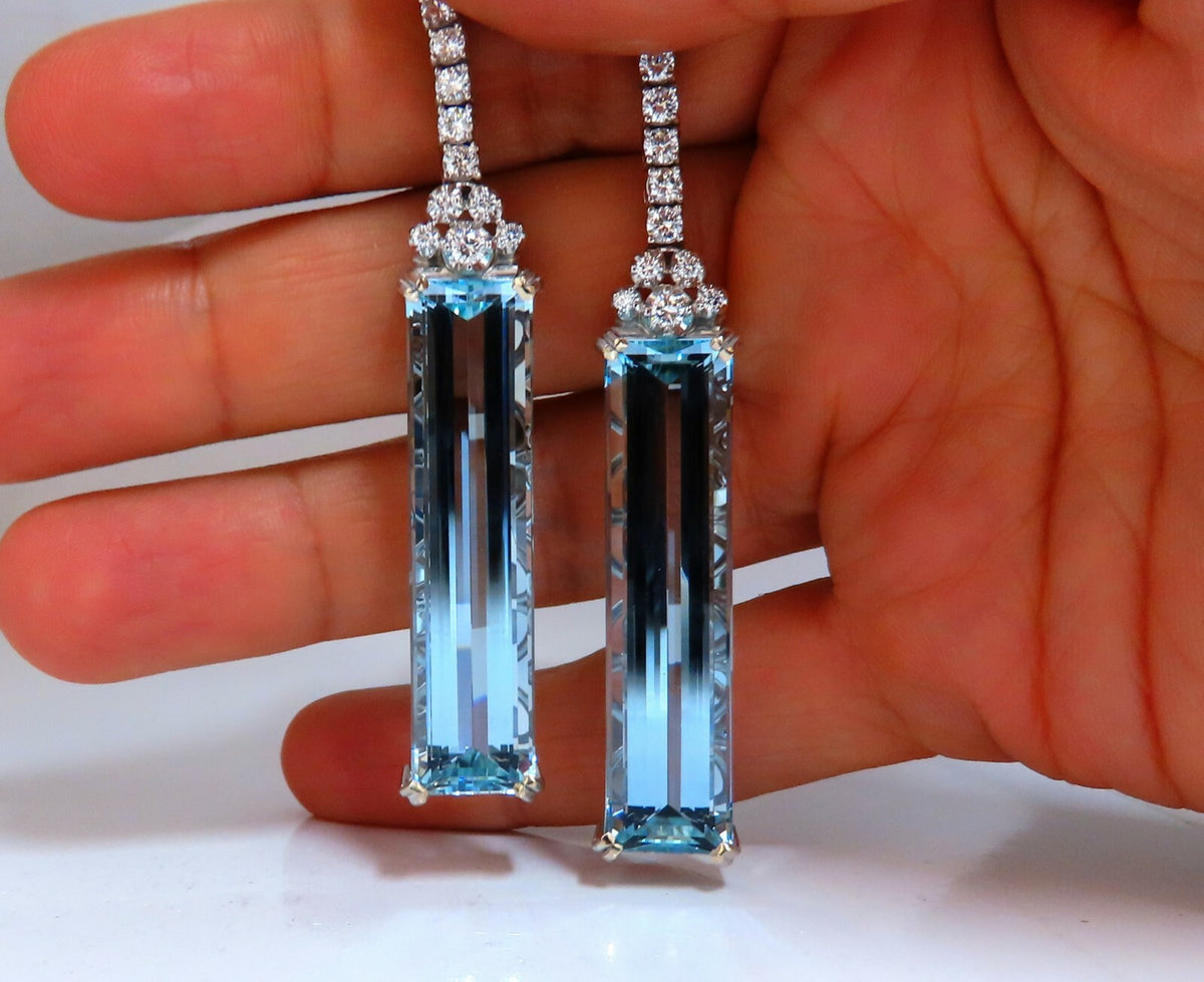 GIA Certified 62.22ct Natural Aquamarine Diamonds Earrings 18Kt Platinum *v