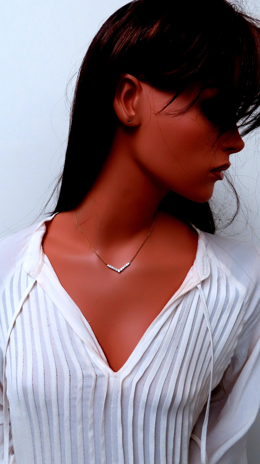 1.20ct Zircon "v" Chevron Necklace 14kt Gold 12526 *v