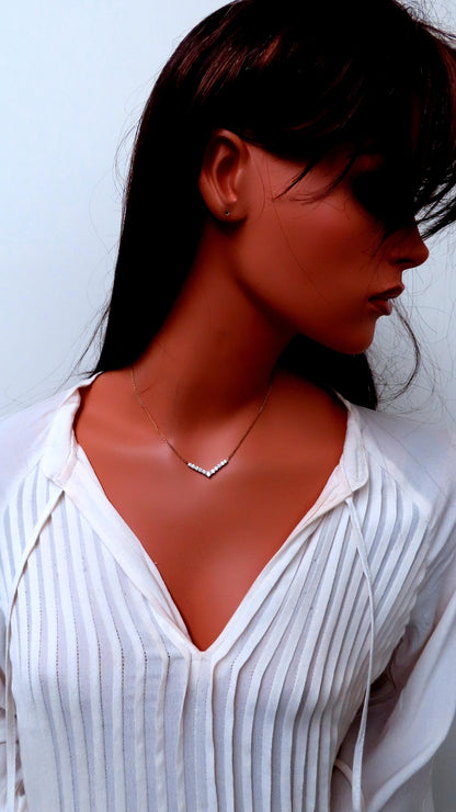 1.20ct Zircon "v" Chevron Necklace 14kt Gold 12526 *v