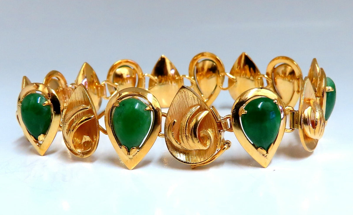 15ct Vintage Estate Natural Jade bracelet 14kt gold *v