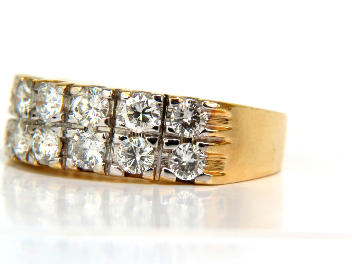 2.00CT TWO ROW ROUND NATURAL DIAMOND BAND RING H/VS 14KT GOLD *v