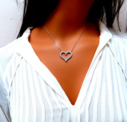 1.92ct Open Heart Natural diamonds necklace 14 karat *v