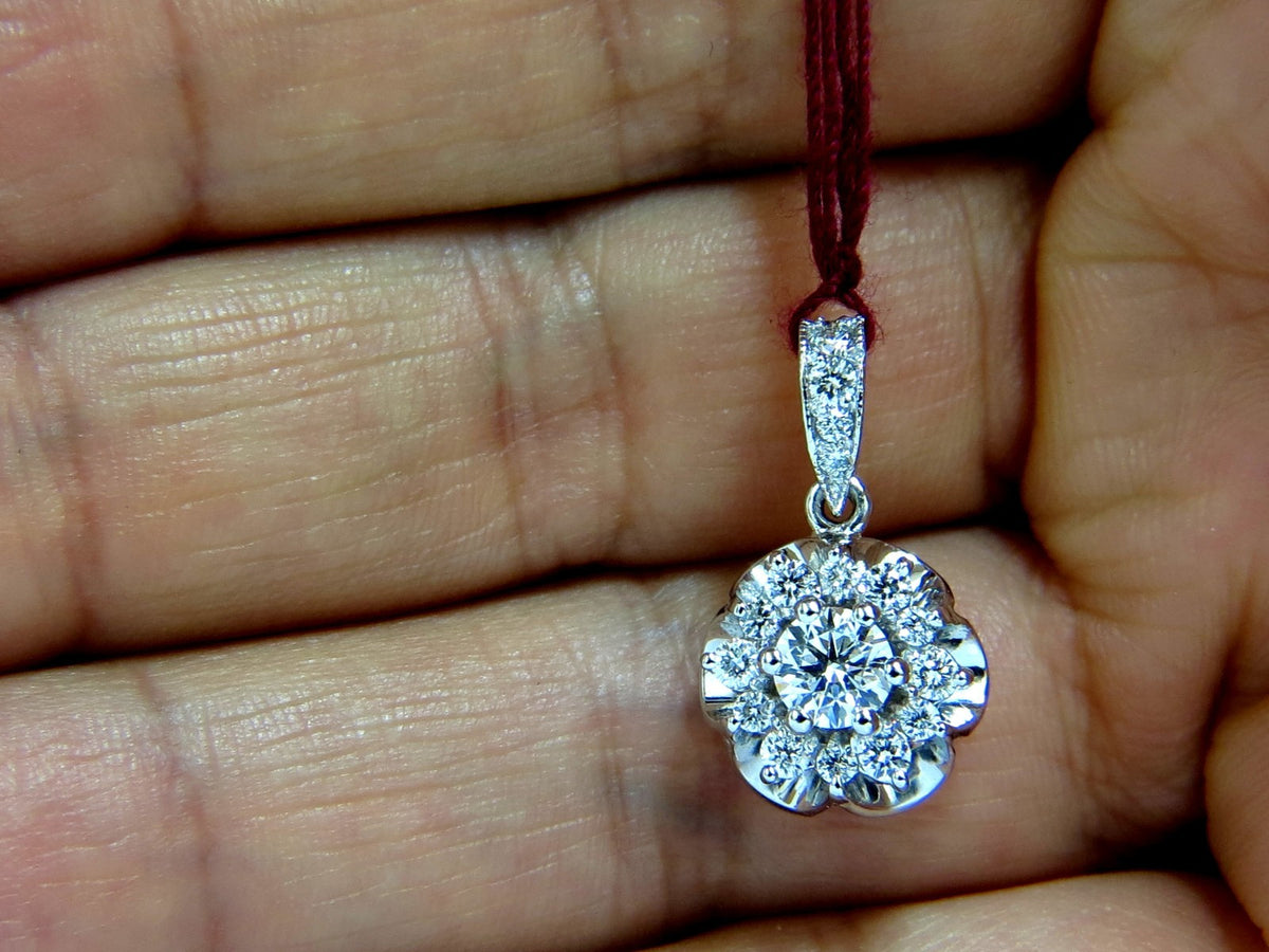1.01CT NATURAL DIAMONDS CLUSTER RAISED CLOVER PENDANT 14KT G/VS *v