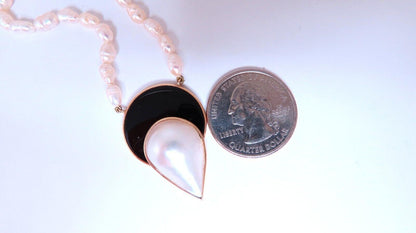 Art Deco Style Onyx Mabe Pearl Necklace 14kt Gold *v