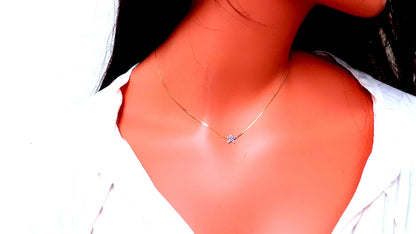 .05ct. Natural Diamonds Petite Star Necklace 14kt gold 12406 *v