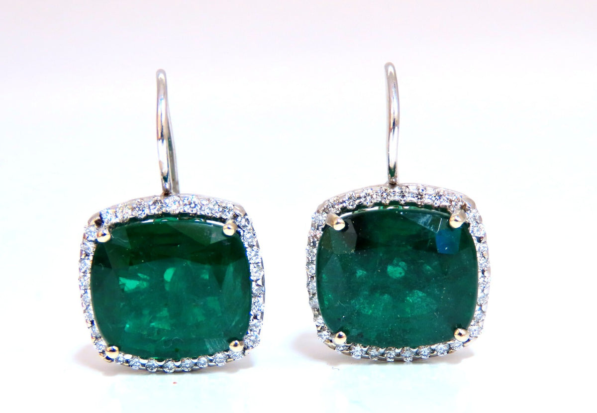 GIA Certified 17.05ct Natural Emeralds Diamond Earrings 18kt Cluster Halo *v