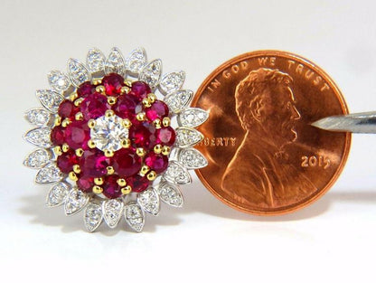 6.26ct Natural Vivid Red Ruby Diamond Domed Clip Earrings 18kt Ref 12350 *v