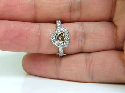 1.37CT NATURAL FANCY BRIGHT BROWN HEART CUT HALO DIAMOND RING 14KT VS *v