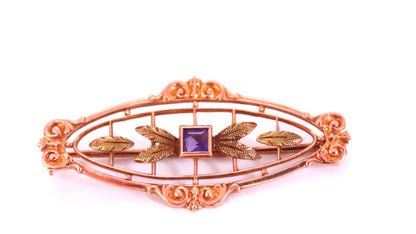 Natural Amethyst Neoclassical Brooch Pin 14kt Gold 12364 *v