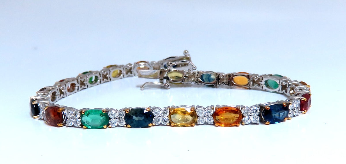 10ct Natural Sapphire Emerald Green Garnet Diamond Tennis Bracelet 14kt gold *v