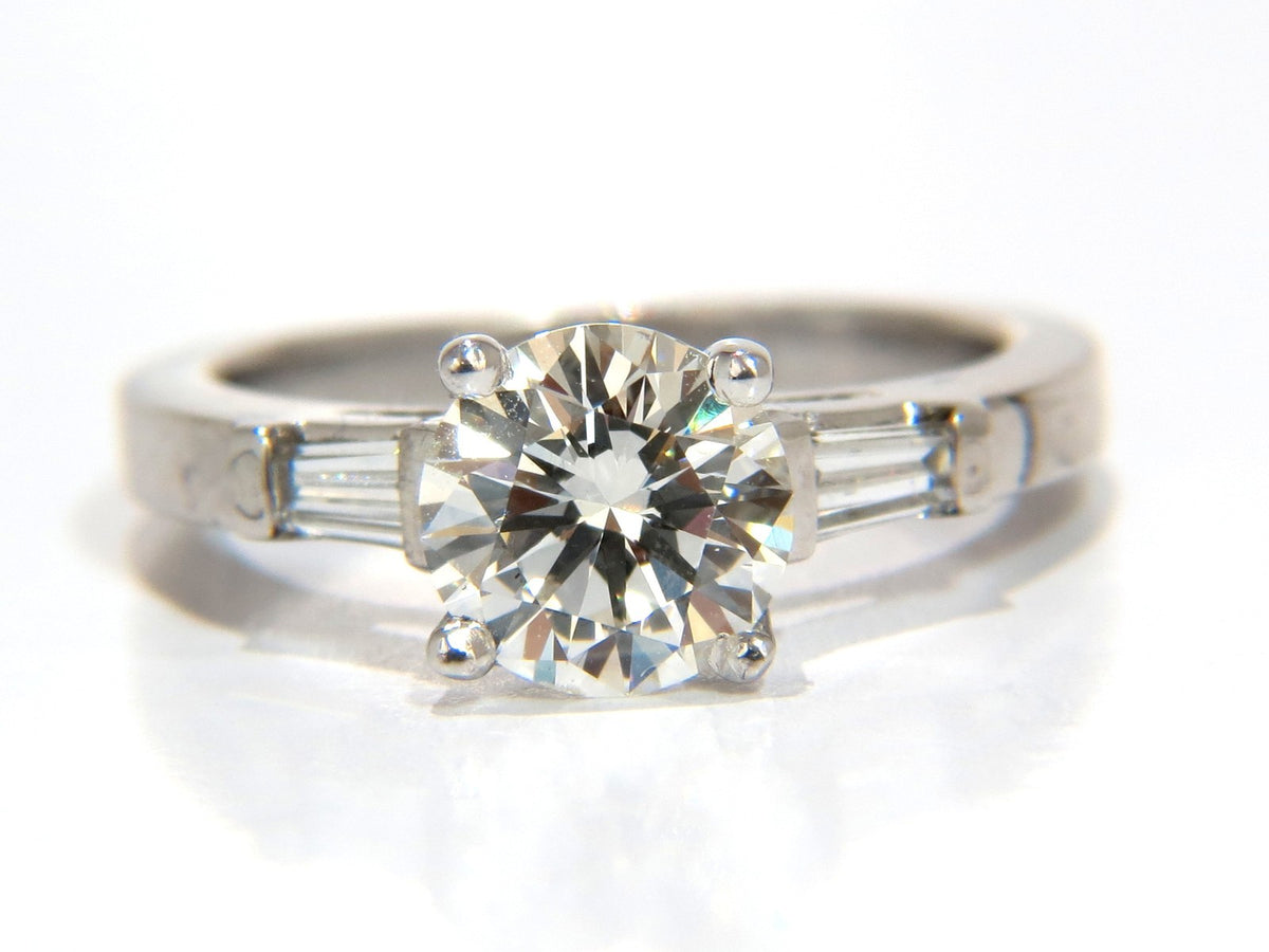 GIA 1.51ct. Round Brilliant Excellent cut diamond .30ct baguette ring Platinum*v