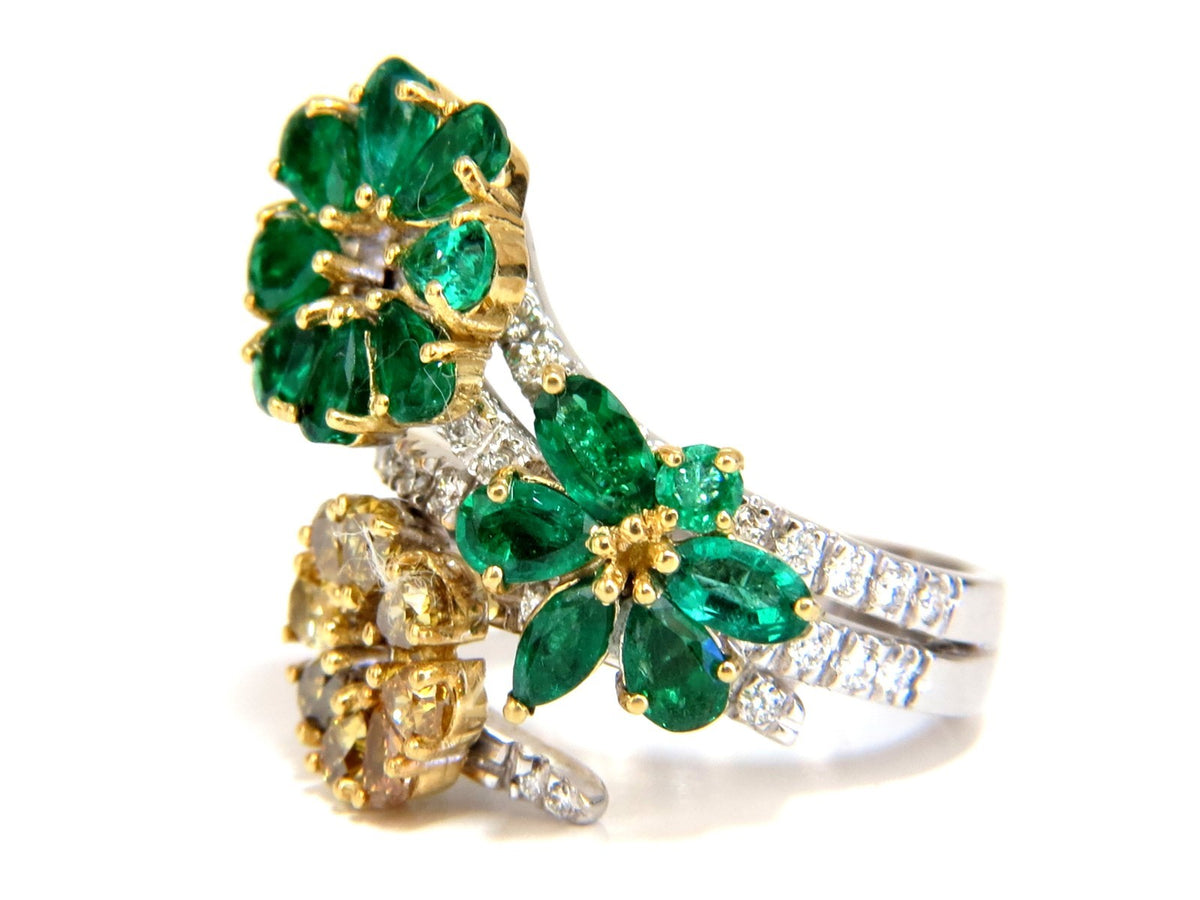 4.36ct Natural Emeralds diamond cocktail cluster ring 18kt *v