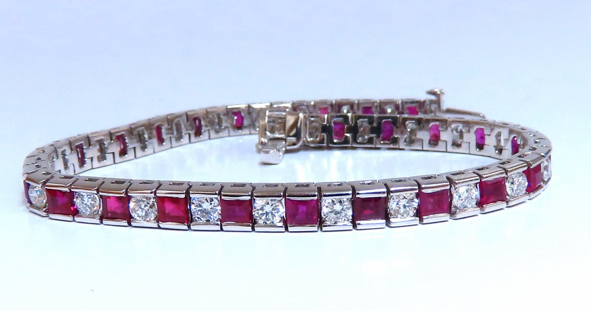 10.03ct Natural Ruby Diamonds Alternating Channel Line Bracelet 14kt *v