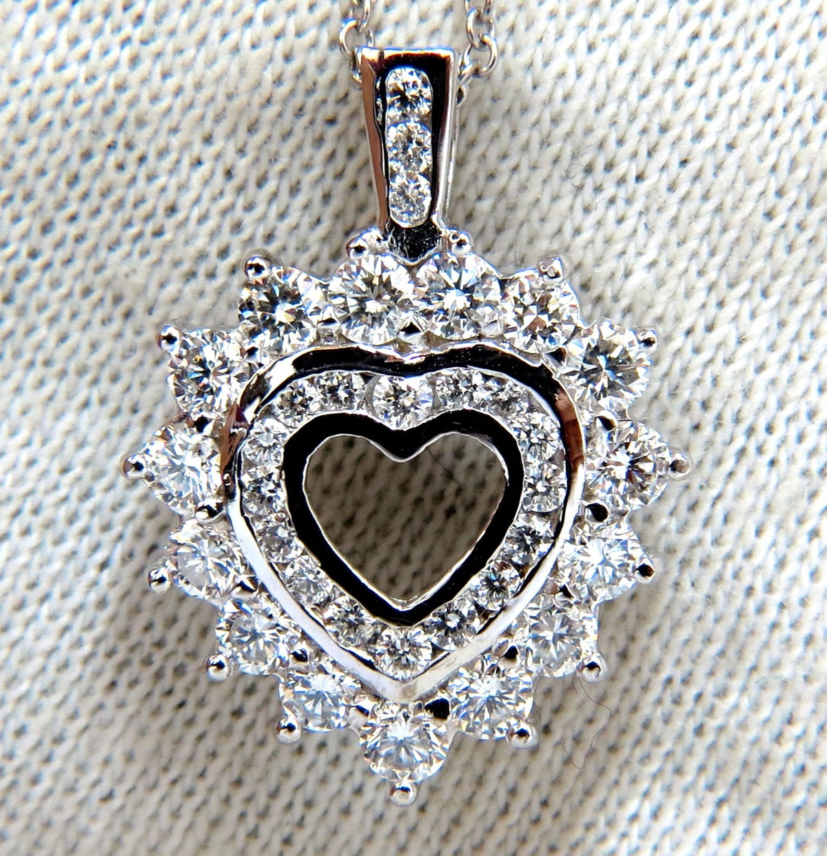 1.20ct natural diamonds heart pendant 14kt double row *v