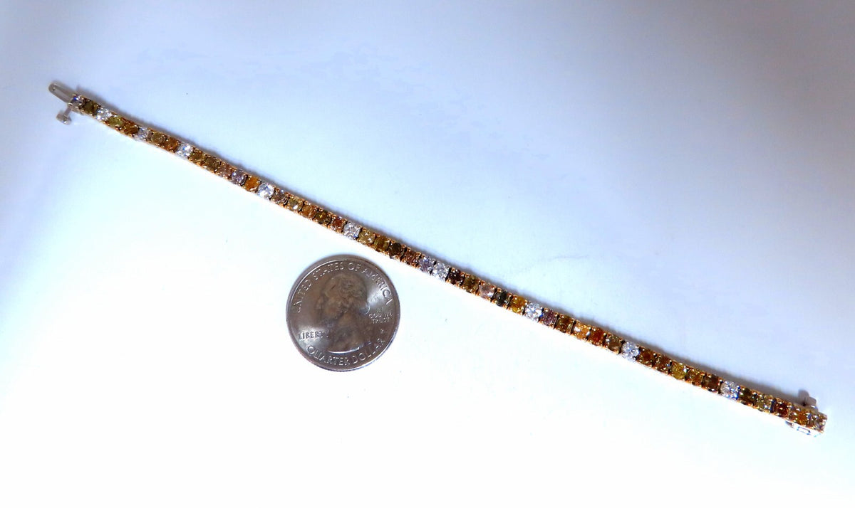 7.26ct Natural Yellow orange pink brown fancy color diamonds bracelet 14kt *v