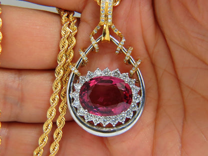 GIA 12.62CT NATURAL RUBELLITE PINK TOURMALINE DIAMONDS NECKLACE 18KT *V