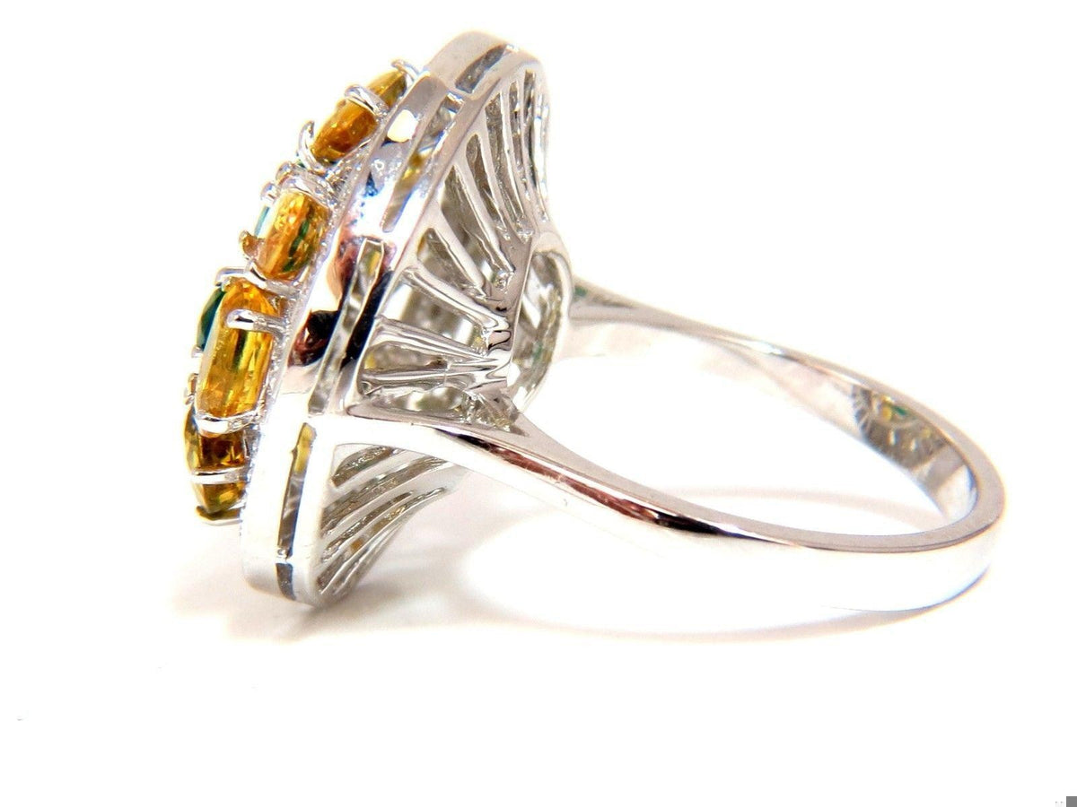 5.12CT NATURAL FANCY YELLOW SAPPHIRES VIVID GREEN EMERALDS CLUSTER RING 10003 *v