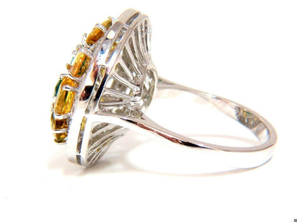 5.12CT NATURAL FANCY YELLOW SAPPHIRES VIVID GREEN EMERALDS CLUSTER RING 10003 *v