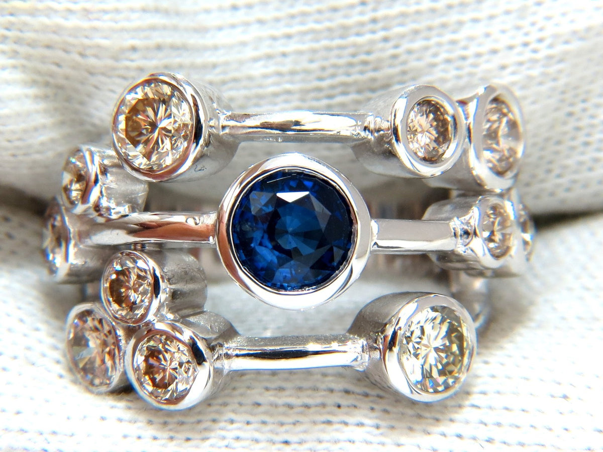 3.20ct NATURAL SAPPHIRE FANCY BROWN DIAMONDS RING 14KT STATION FLUSH DECO *v