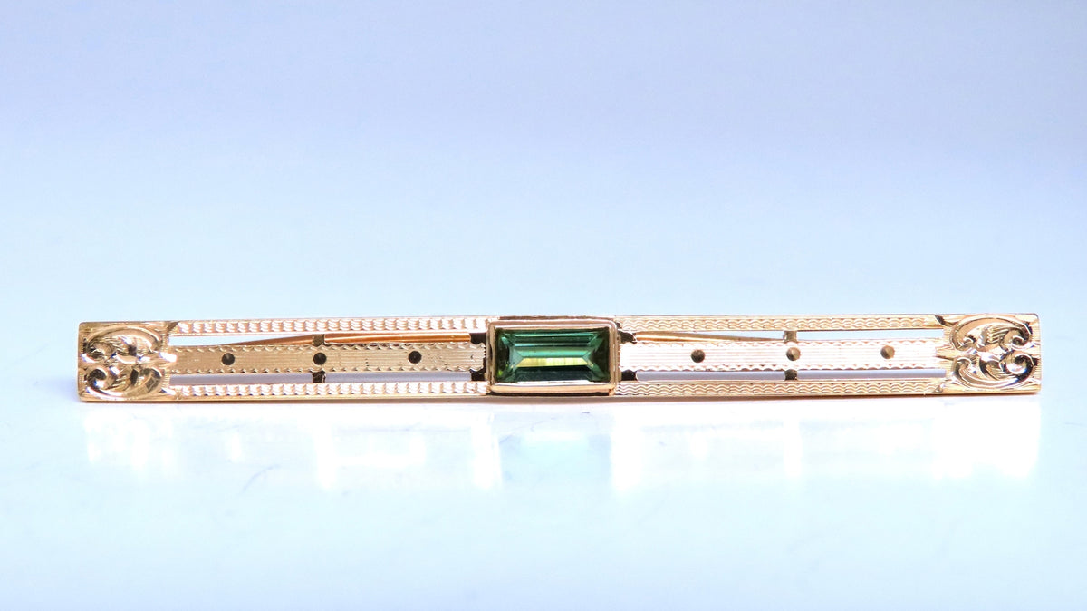 Estate Circa 1918 Tie Bar / hair pin 14kt Gold Bright Tourmaline *v