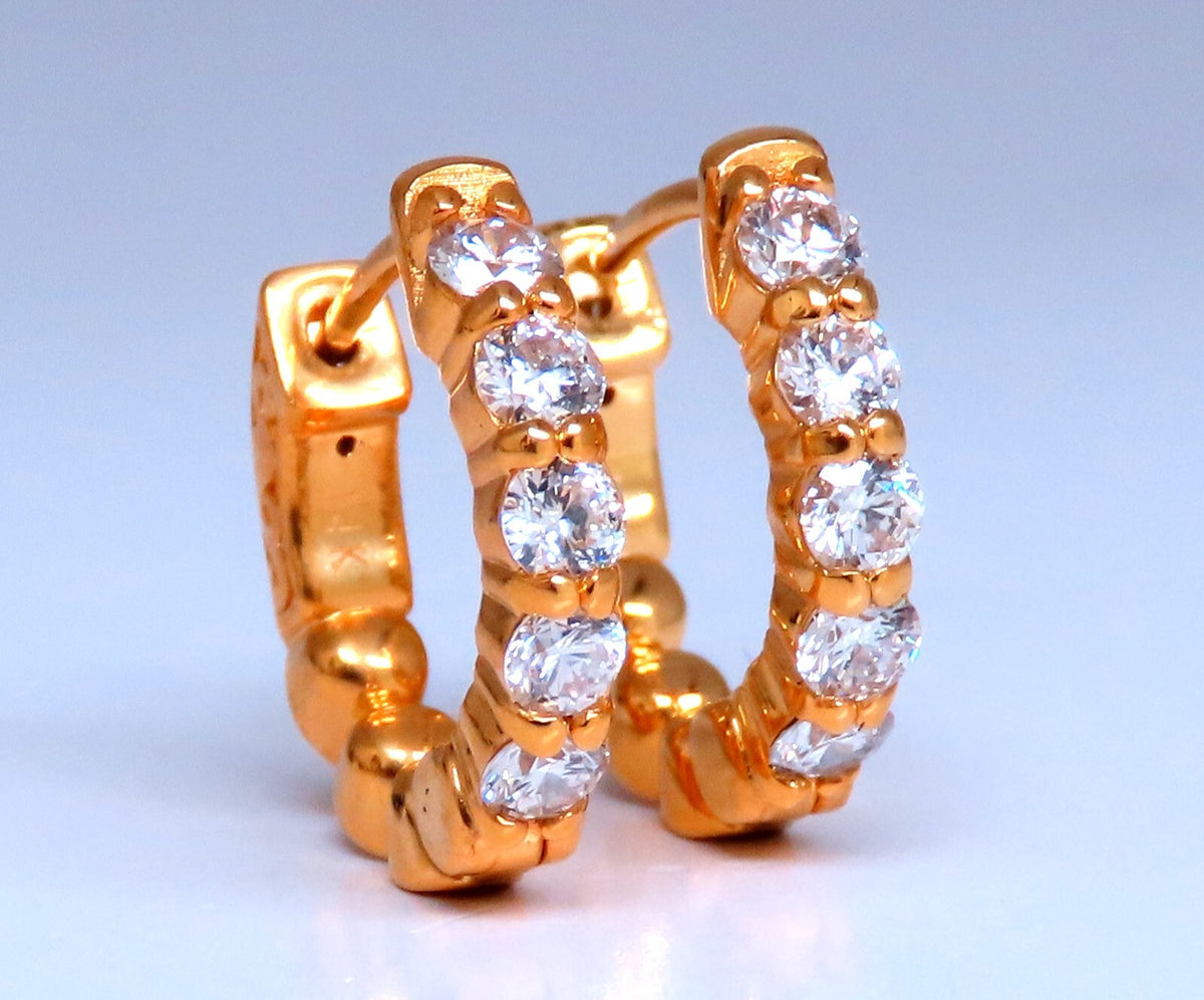 .92ct Natural Round Diamond hoop earrings 14kt 15mm button & share prong *v