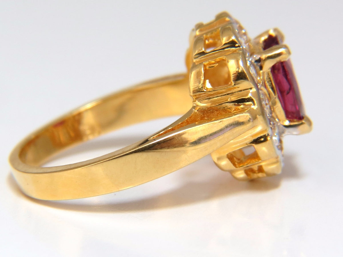 GIA Certified 1.61ct oval cut purple red ruby 1.01ct diamonds ring 18kt *v