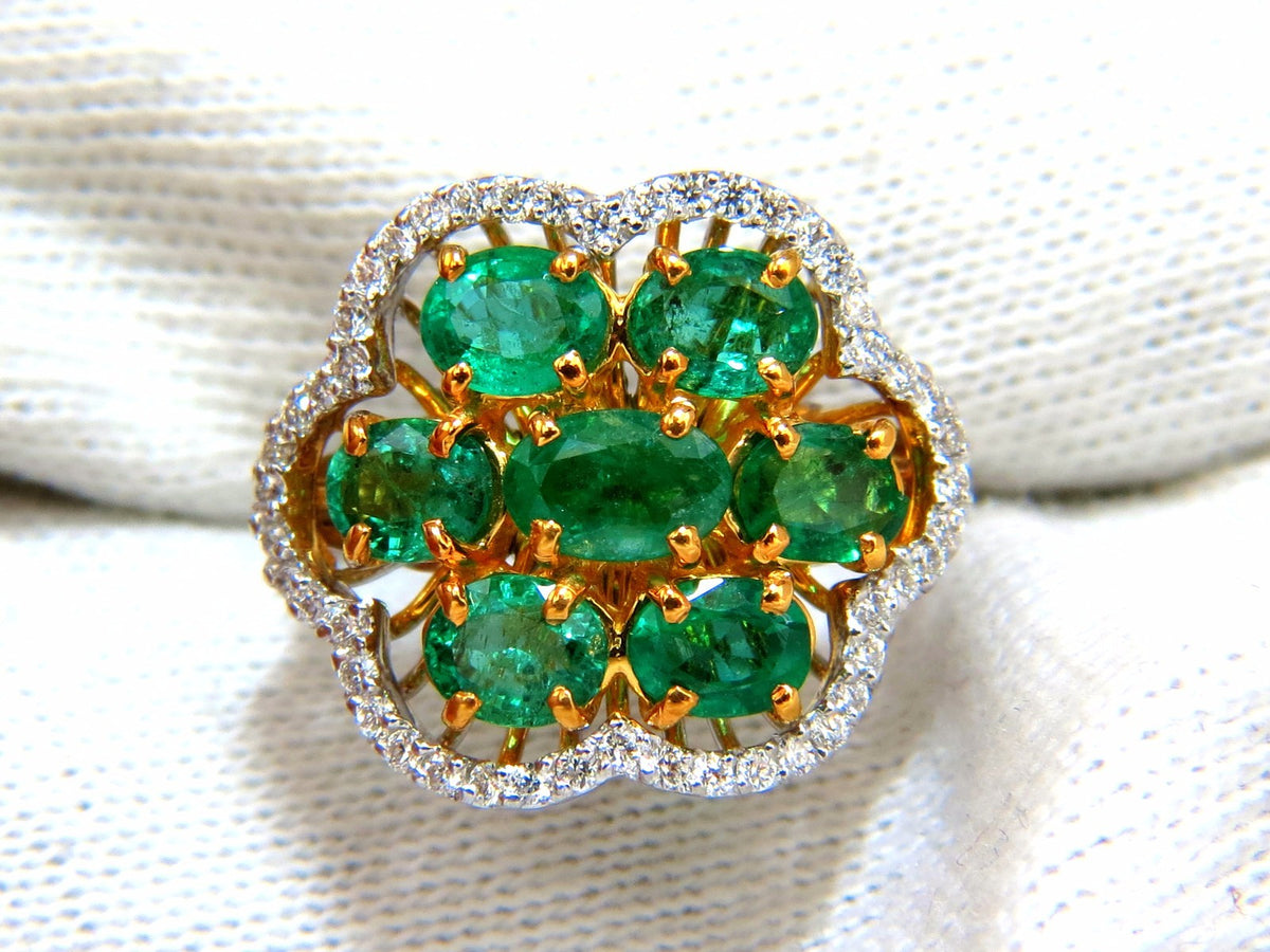 3.02ct Natural oval Emeralds diamond cocktail cluster ring 14kt G/Vs *v