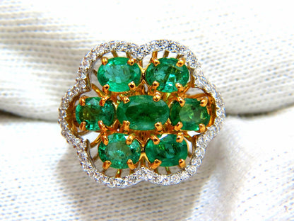 3.02ct Natural oval Emeralds diamond cocktail cluster ring 14kt G/Vs *v