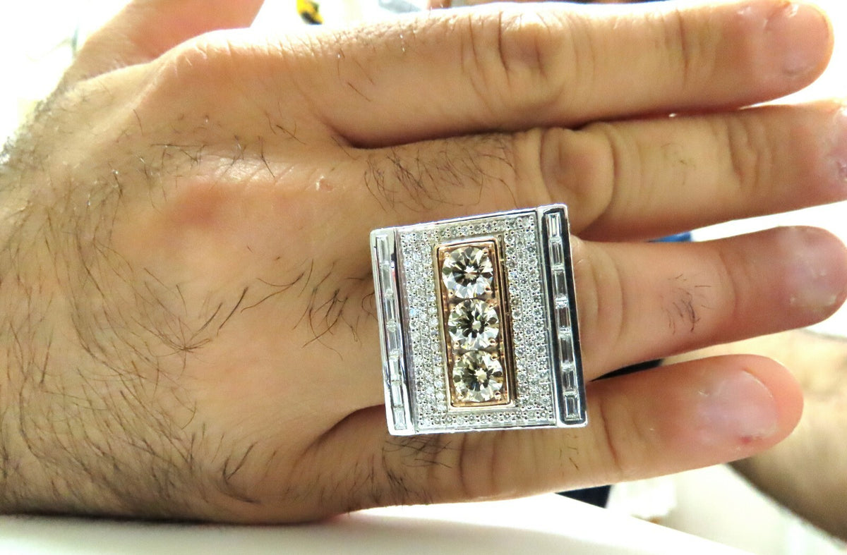 Natural Light Fancy Yellow Green Diamonds Mens Ring 18 Karat Big Tall Grande *v