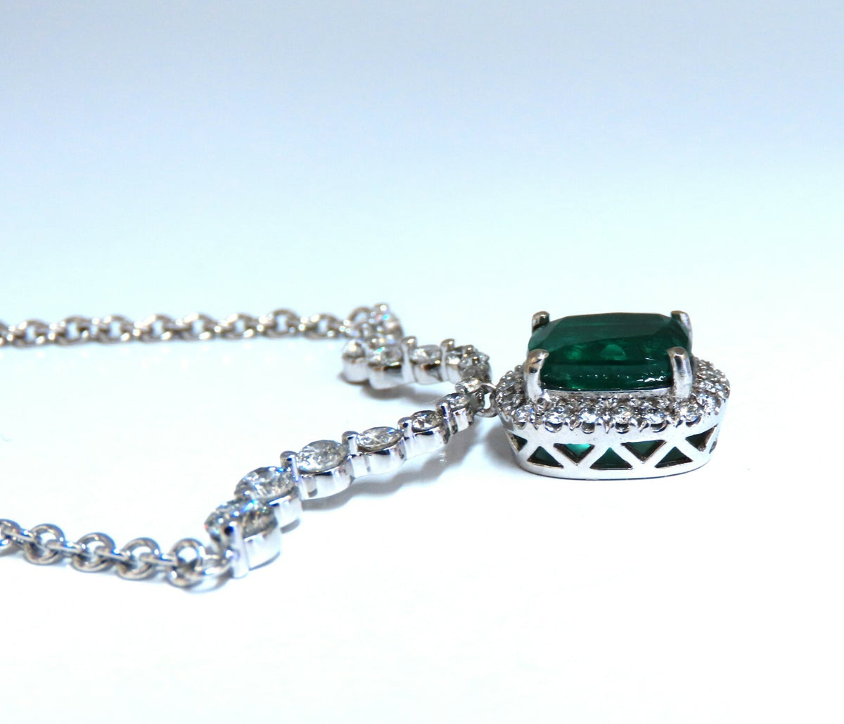 4.04ct Natural Emerald Diamonds Necklace 14kt Dangle *v