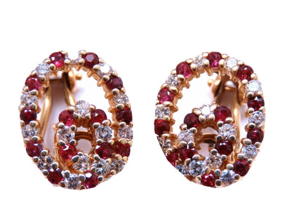 1.15ct. Natural Ruby Diamond Swirl Clip Earrings 14kt gold *v