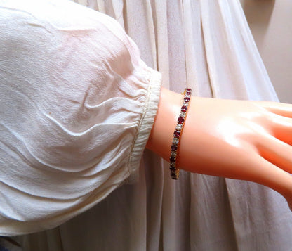 14.05ct Natural Ruby Diamonds Alternating Tennis Bracelet 14kt Gold Classic *v