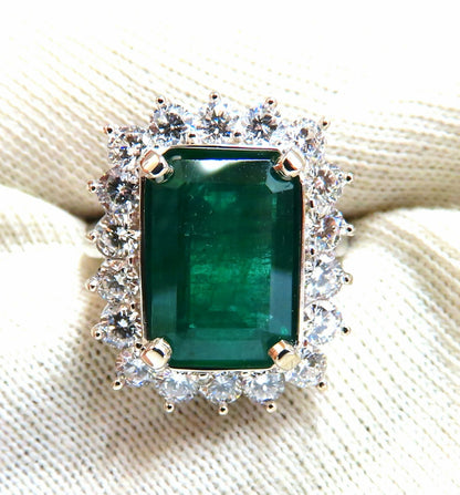GIA Certified 6.26ct natural green emerald diamonds ring 18kt Halo Prime*v