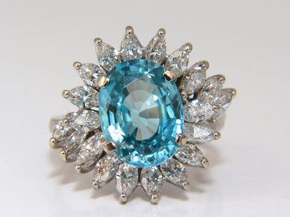 7.70ct Natural Indigo Blue zircon Diamonds Ring 18kt *v