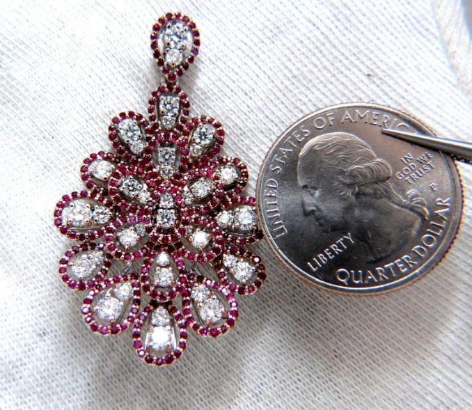 7.76ct Natural Ruby Diamond Dangle Chandelier pendant earrings 14kt Ref 12336 *v