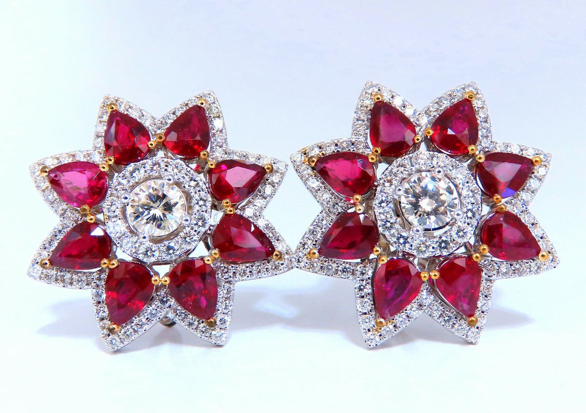 Magnificent 18.60ct GIA Certified Diamond Ruby Cluster Earrings 18kt *v