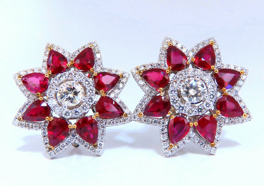 Magnificent 18.60ct GIA Certified Diamond Ruby Cluster Earrings 18kt *v