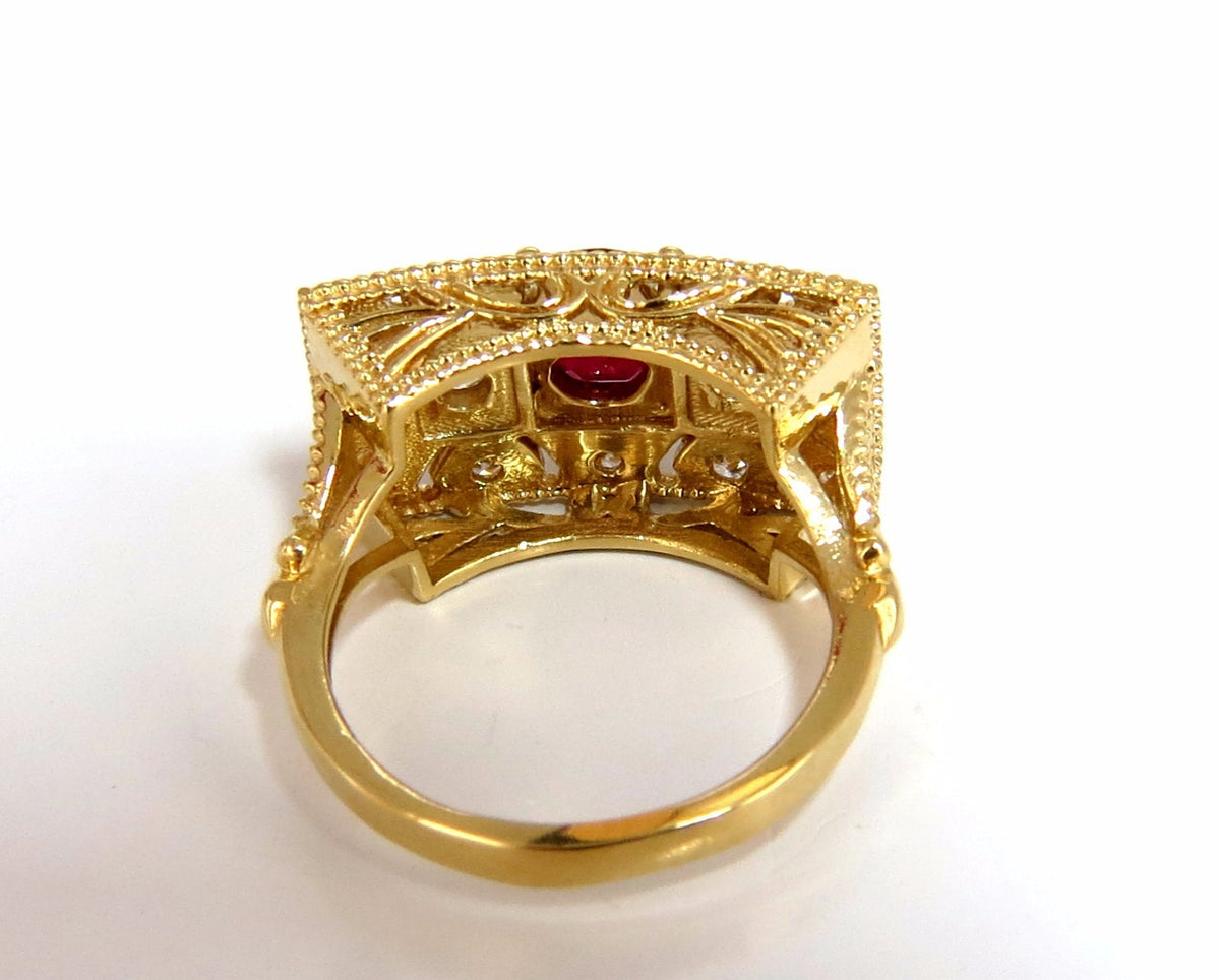 GIA 2.31CT NATURAL CUSHION VIVID RED RUBY DIAMONDS BYZANTINE RING 18KT GOLD*v