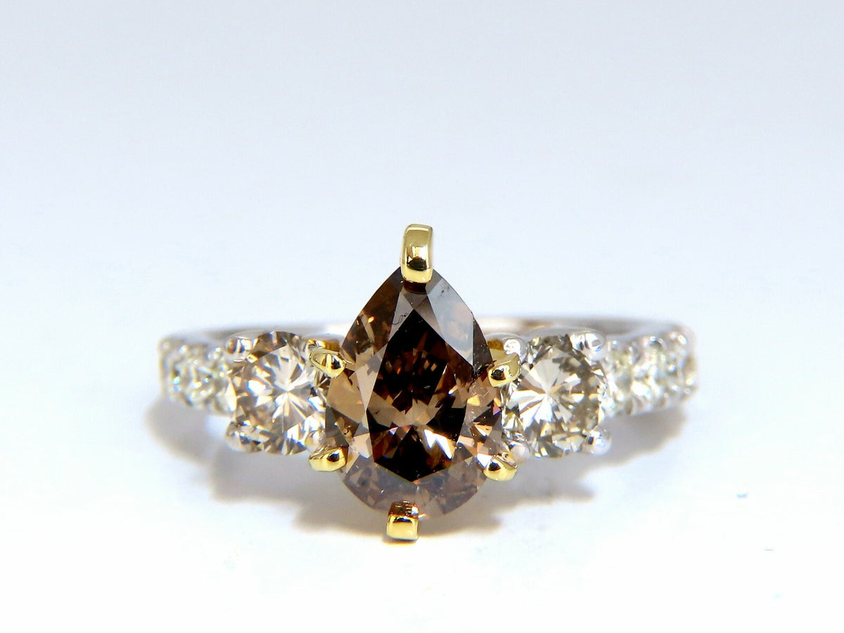 1.50ct Natural Fancy Brown & 1.30ct Diamonds Mod Three Ring 14 Karat*v