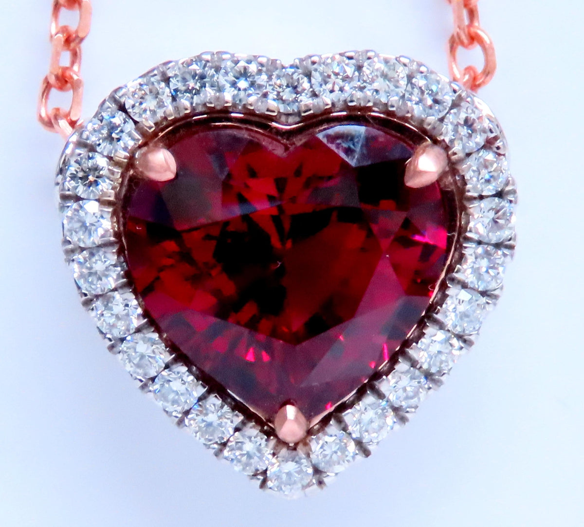 GIA Certified 8.72ct Natural Heart Garnet Halo Necklace 14kt Rhodolite 12400 *v