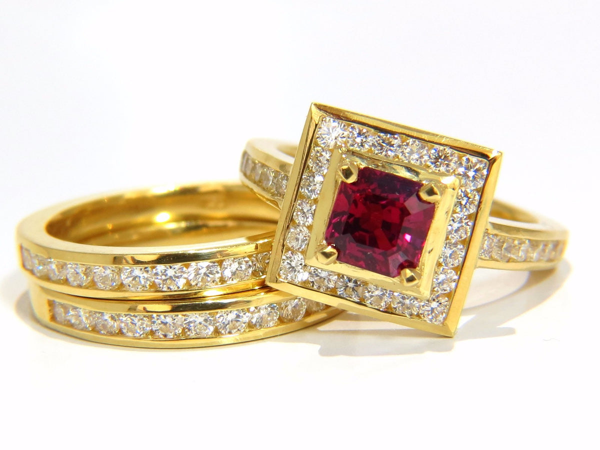 GIA Certified 1.51ct Asscher cut vivid red ruby 2.00ct diamonds ring 18kt *v