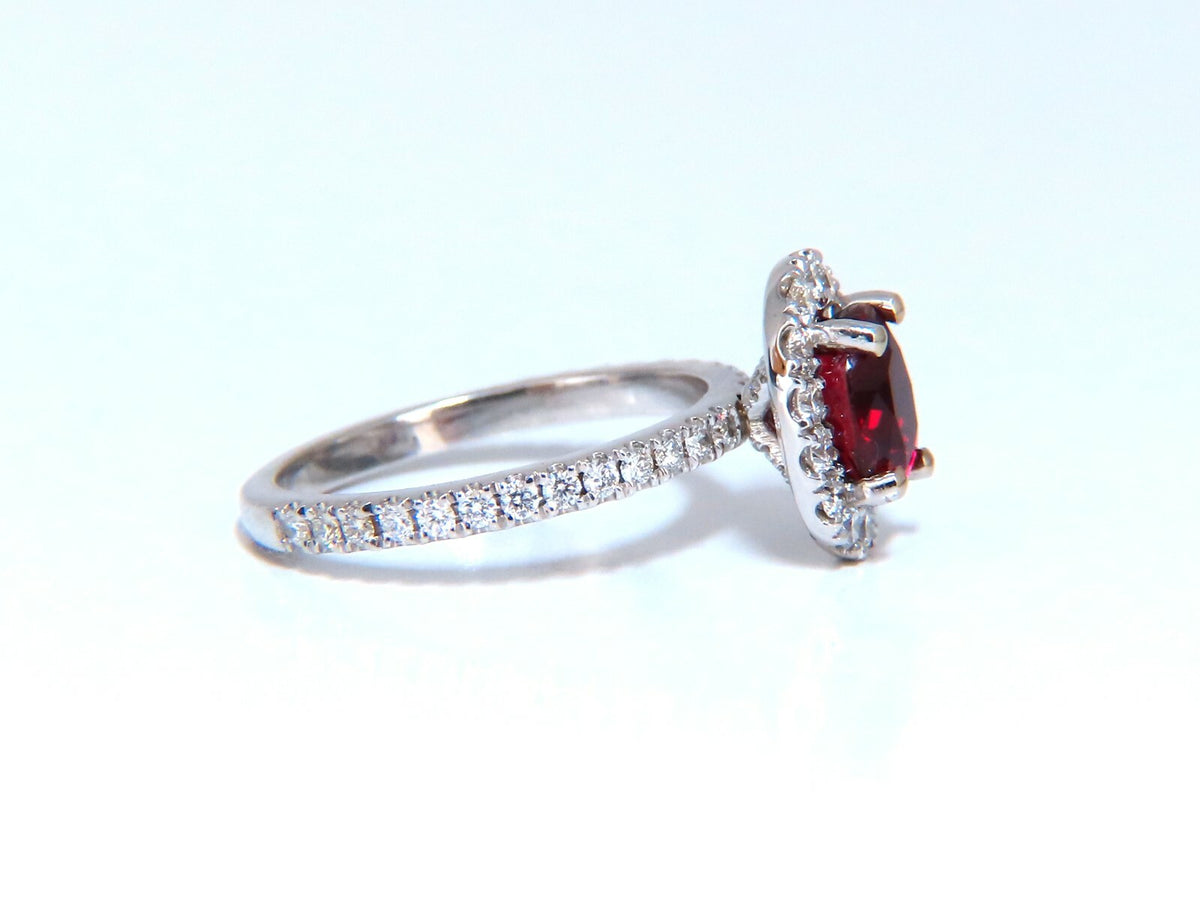 GIA Certified Thailand Ruby 1.71ct  Halo Diamond ring 18kt Vivid Red Prime*v