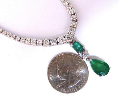 14.47ct Natural Emerald Diamond Necklace 14K Dangle Riviera Graduated 12644 *v