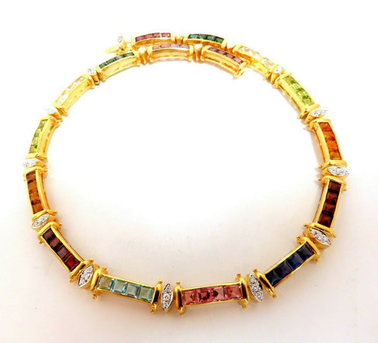 50ct Natural Garnet Tourmaline Aquamarine Citrine Diamond Necklace *v