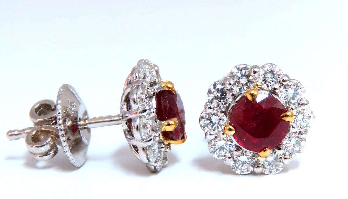 2.20ct Natural Ruby Diamond Cluster Stud earrings 14kt *v