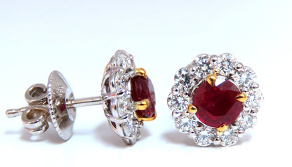 2.20ct Natural Ruby Diamond Cluster Stud earrings 14kt *v
