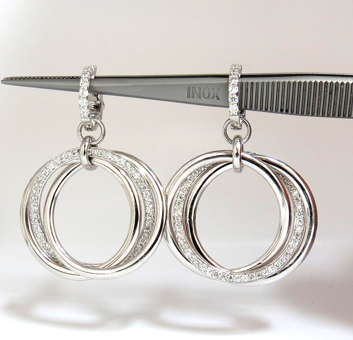 1.26ct NATURAL ROUND DIAMONDS DANGLE ROLLING RINGS EARRINGS 14KT LARGE *v