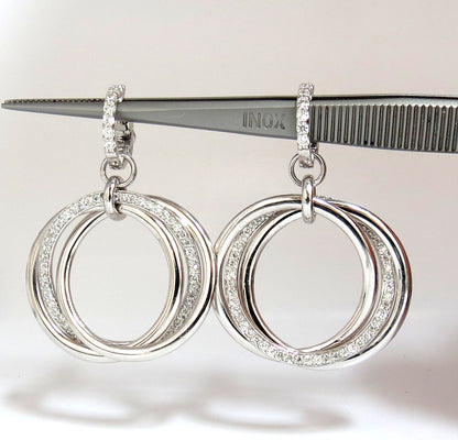1.26ct NATURAL ROUND DIAMONDS DANGLE ROLLING RINGS EARRINGS 14KT LARGE *v